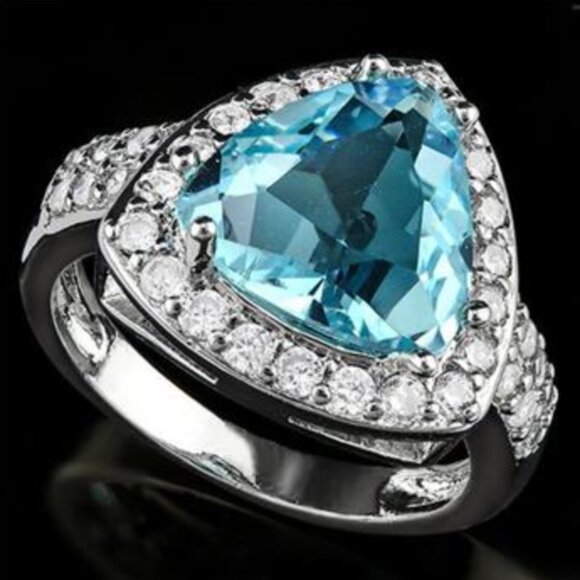 4.30ctw Blue Topaz & White Sapphire Ring Size 8 - Picture 5 of 5